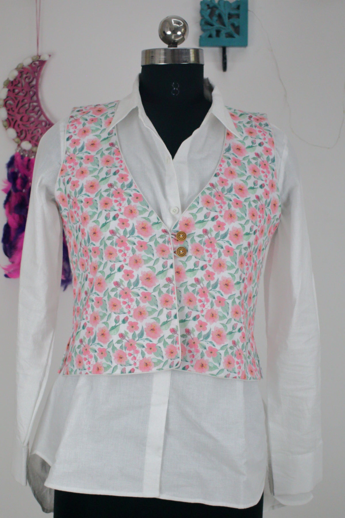 Pink Floral Printed Cotton Noorie Jacket