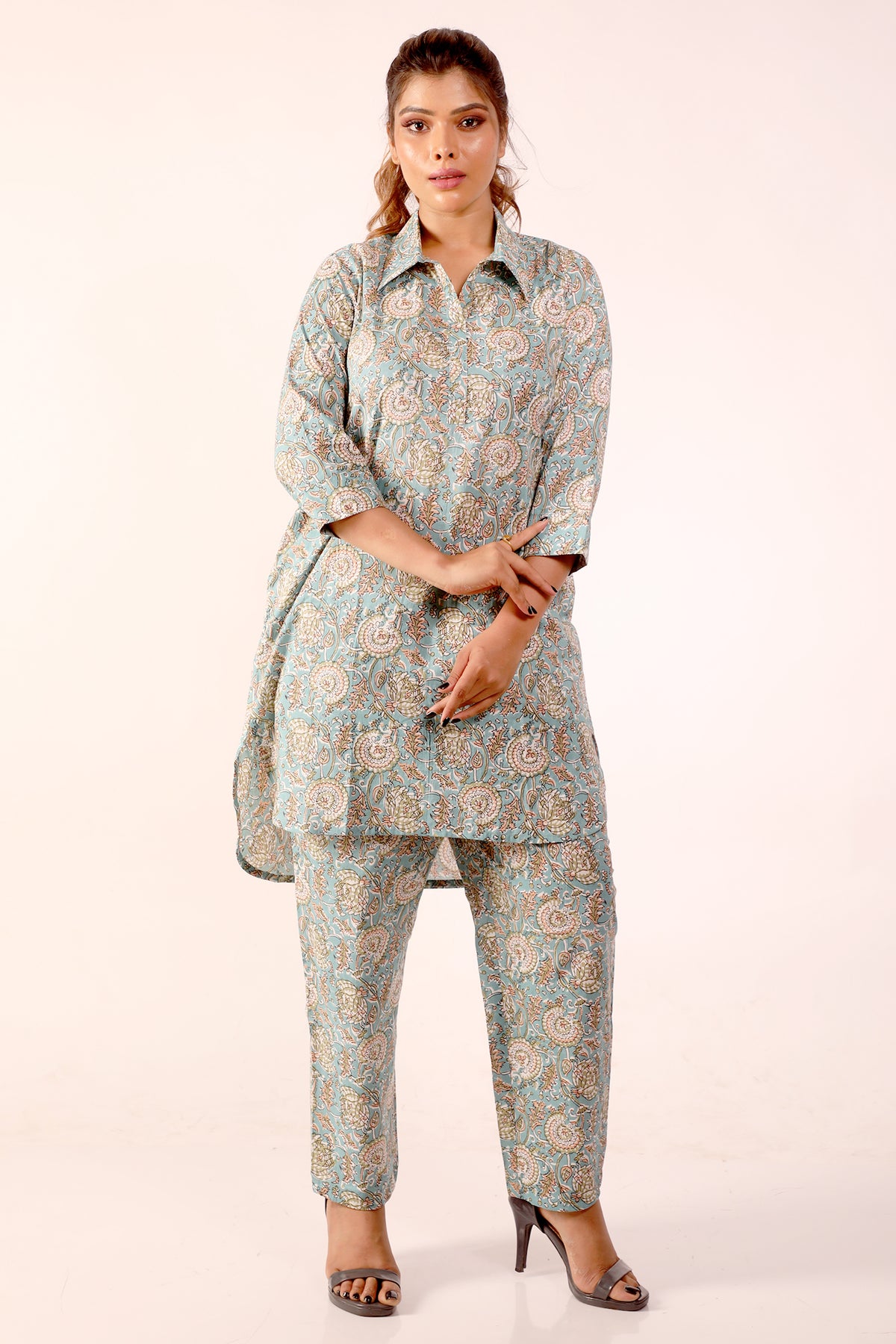 Printed Cotton Tunic with Pants Co-ord Set