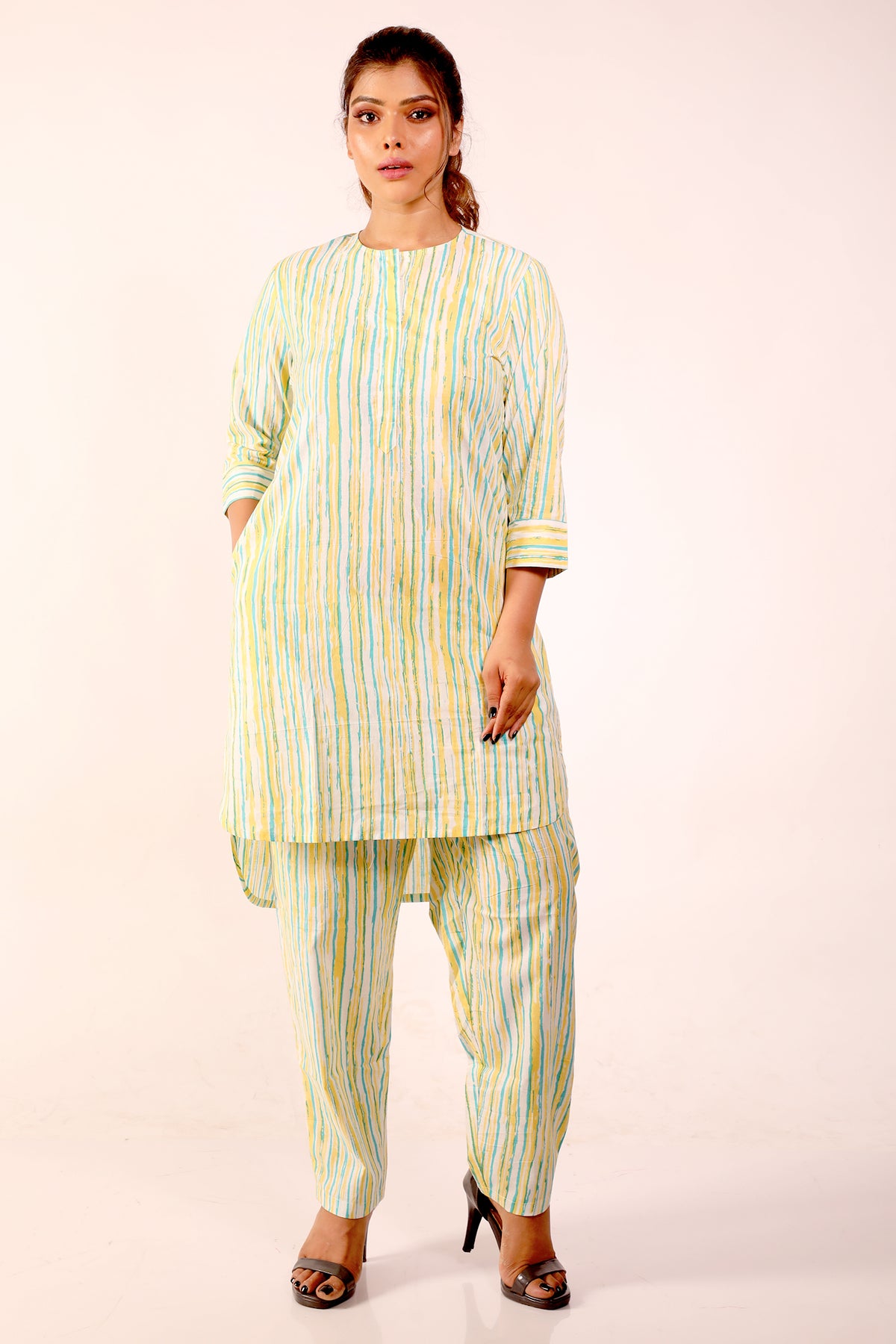 Striped Cotton Tunic with Pants Co-ord Set