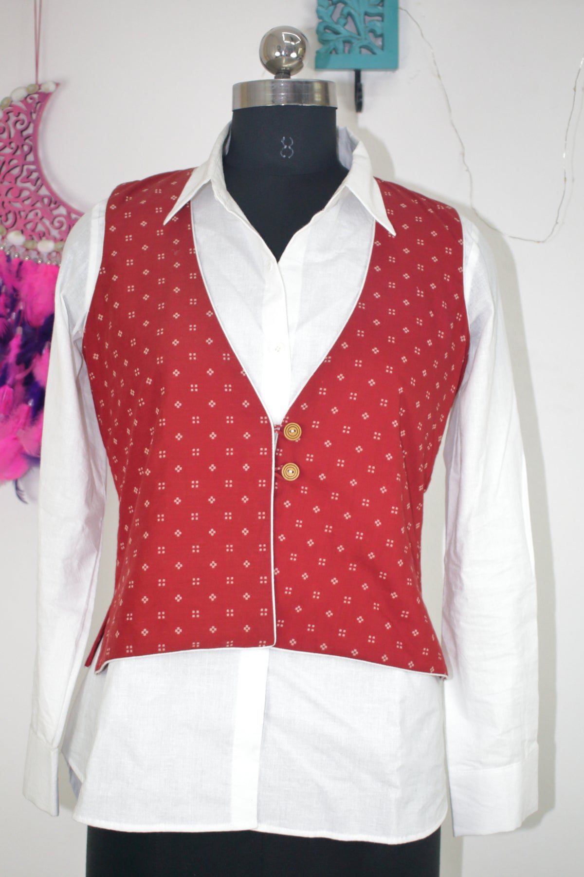 Maroon Printed Cotton Noorie Jacket