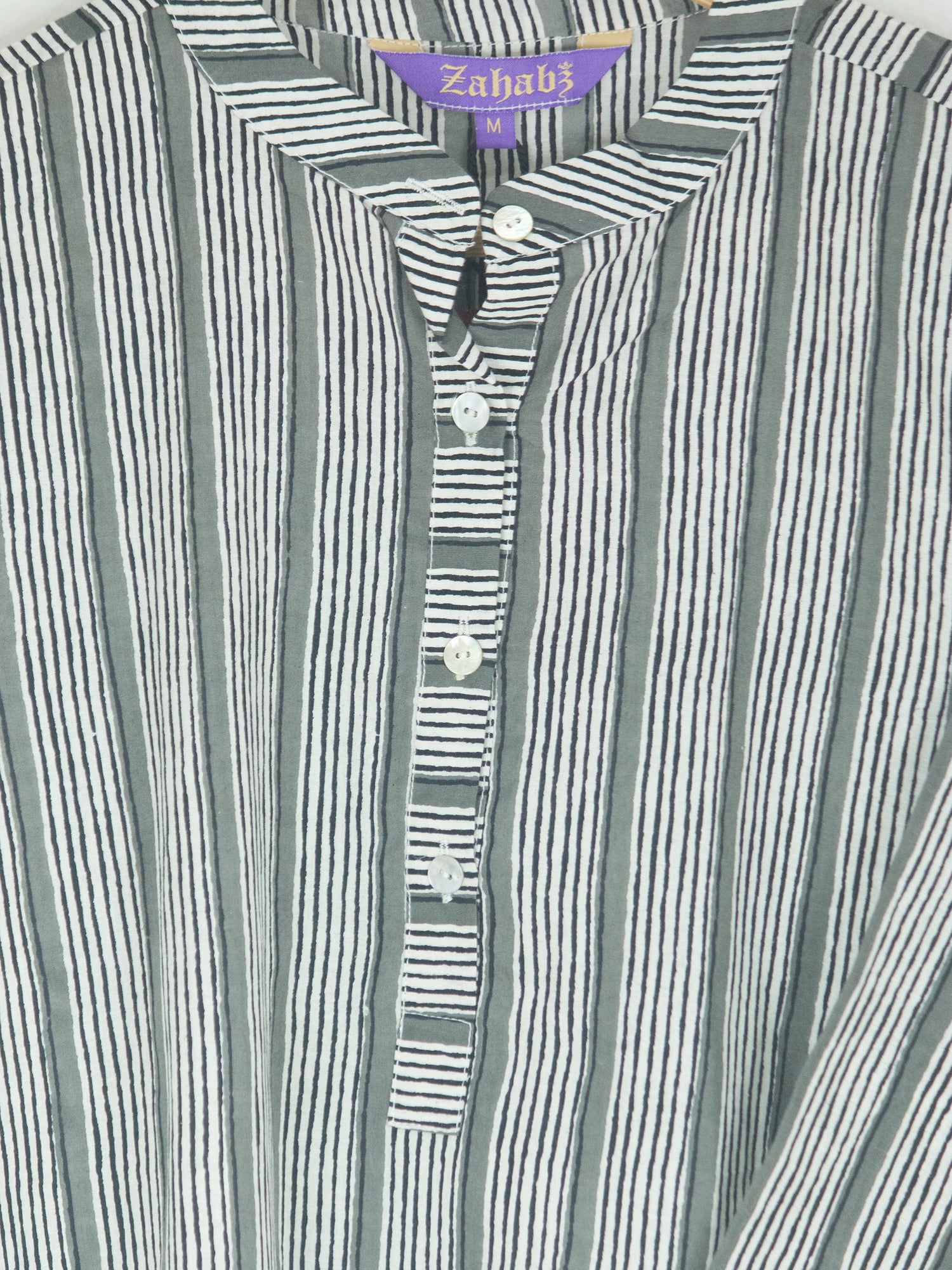 Grey Striped Printed Cotton Straight Short Kurta!