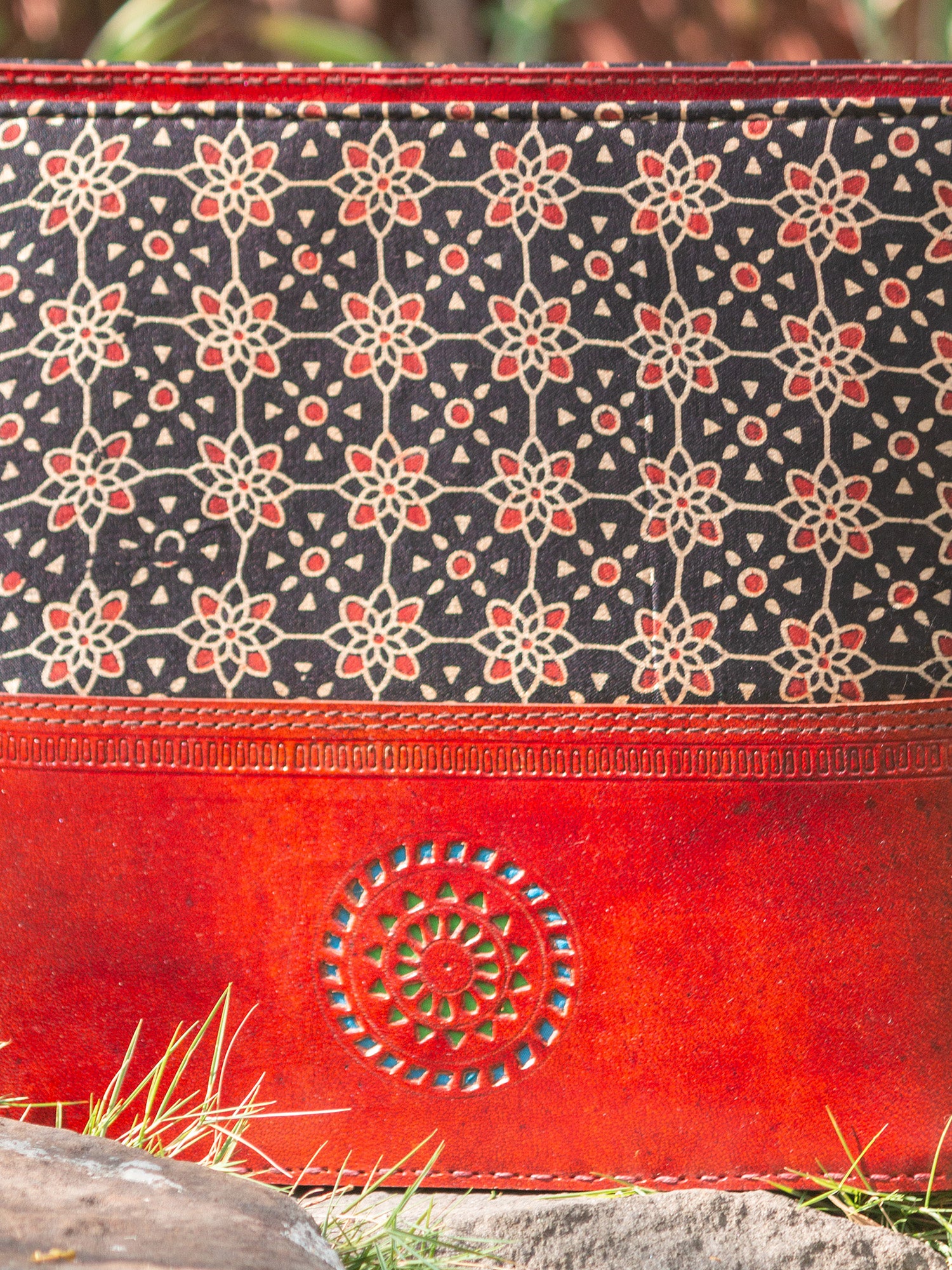Brown Pure Leather Ajrakh Shoulder Bag