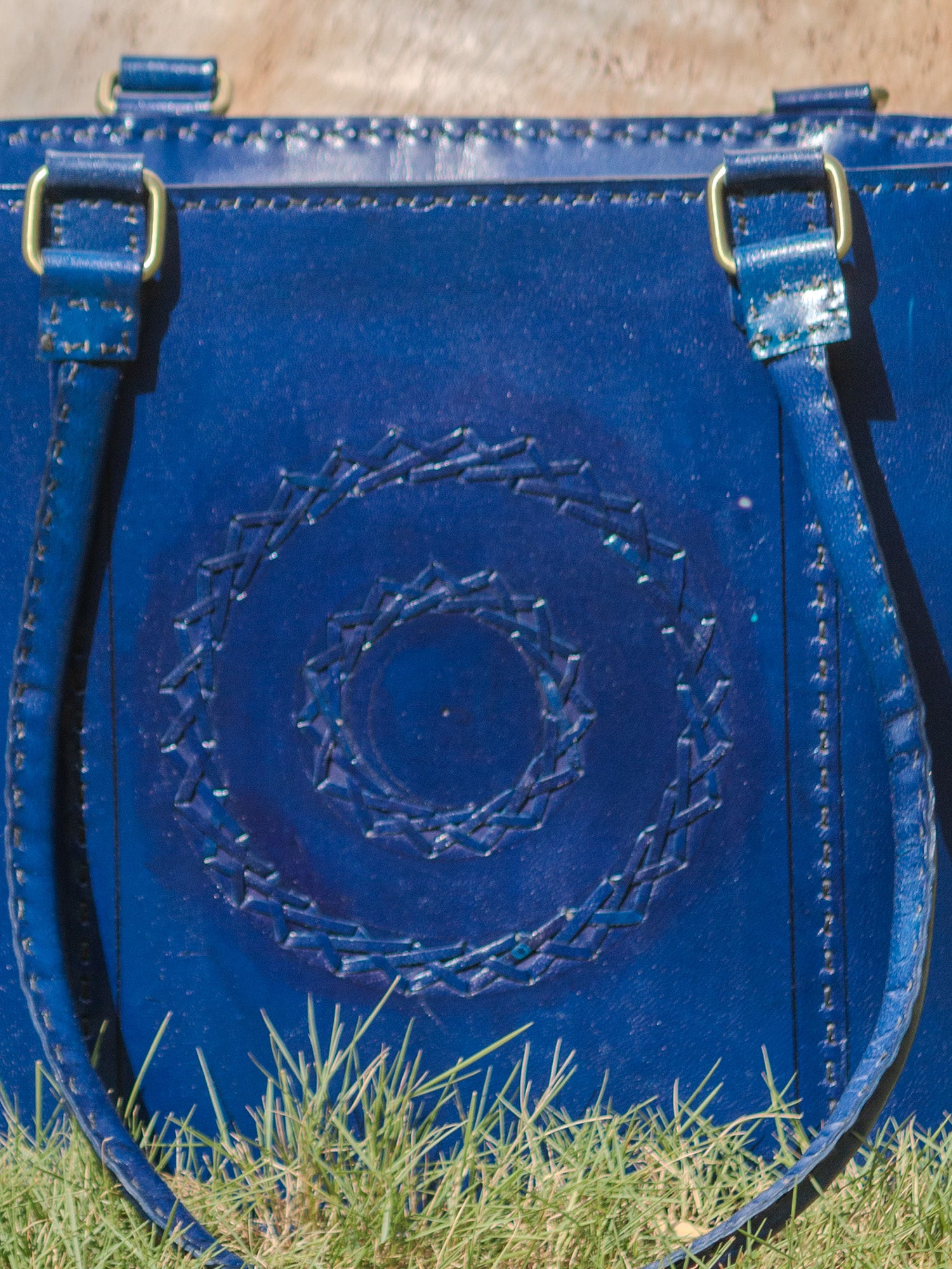 Blue Hand Tooled Pure Leather Shoulder Bag