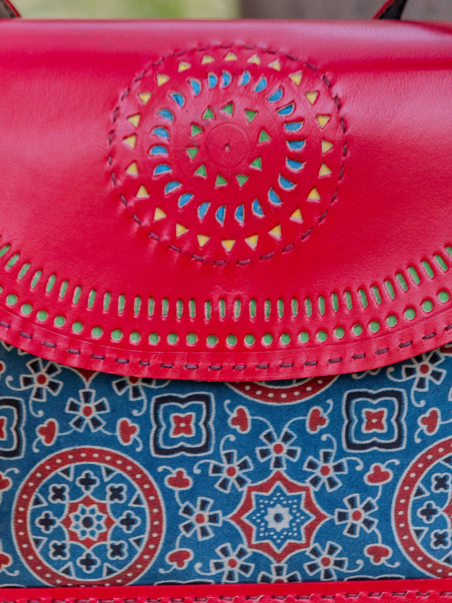 Red Pure Leather Mashru Silk Flap Sling Bag