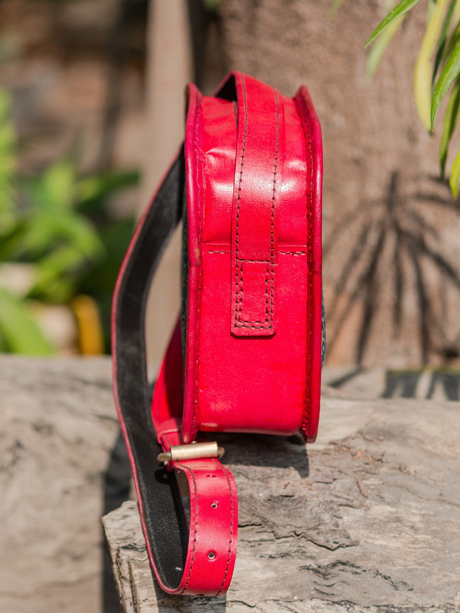 Red Pure Leather Ajrakh Radio Sling Bag