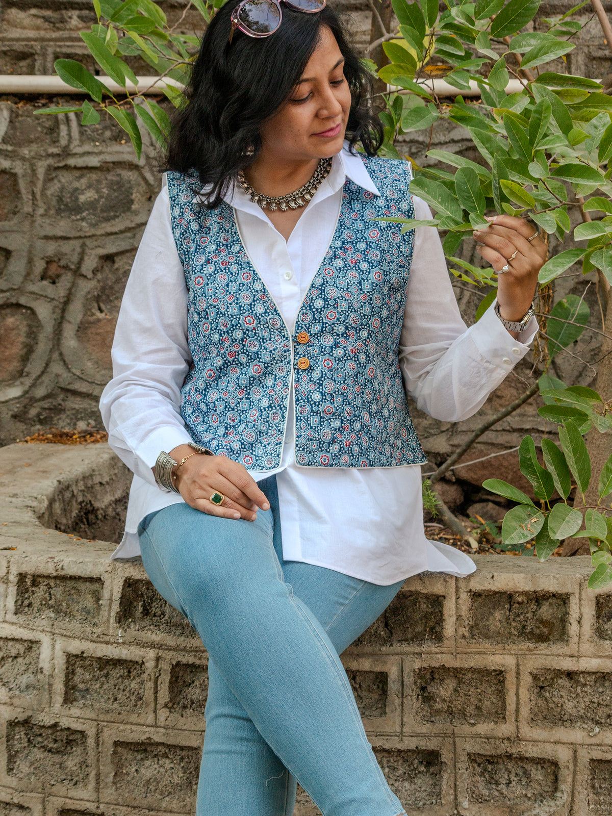 Blue Printed Cotton Noorie Jacket