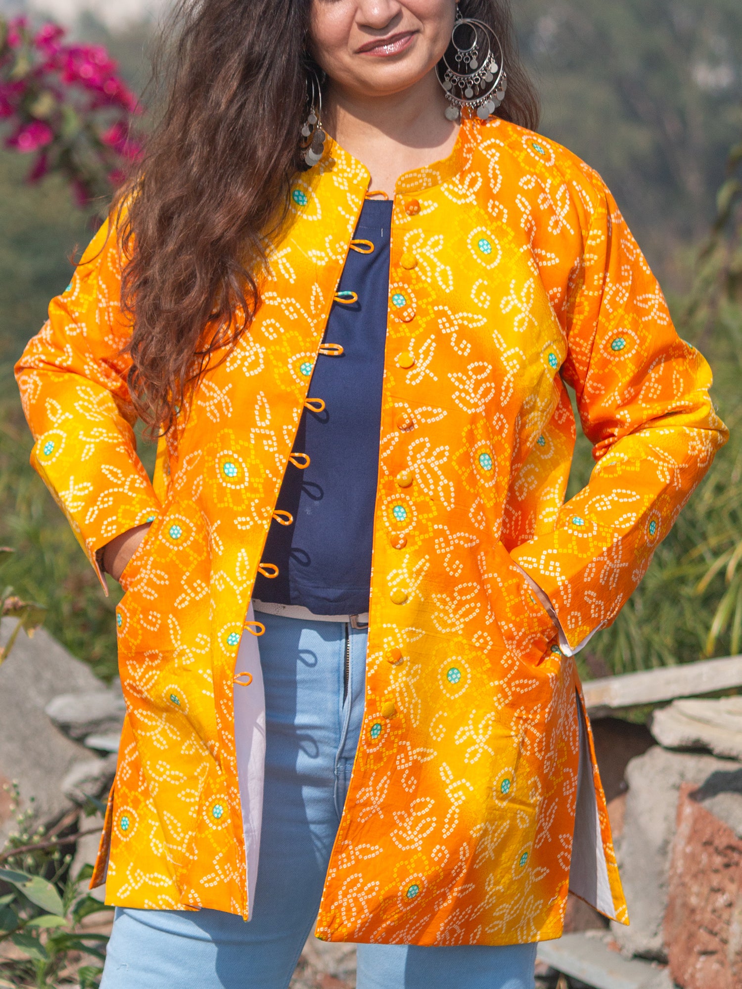 Yellow Floral Cotton Nuh Jacket