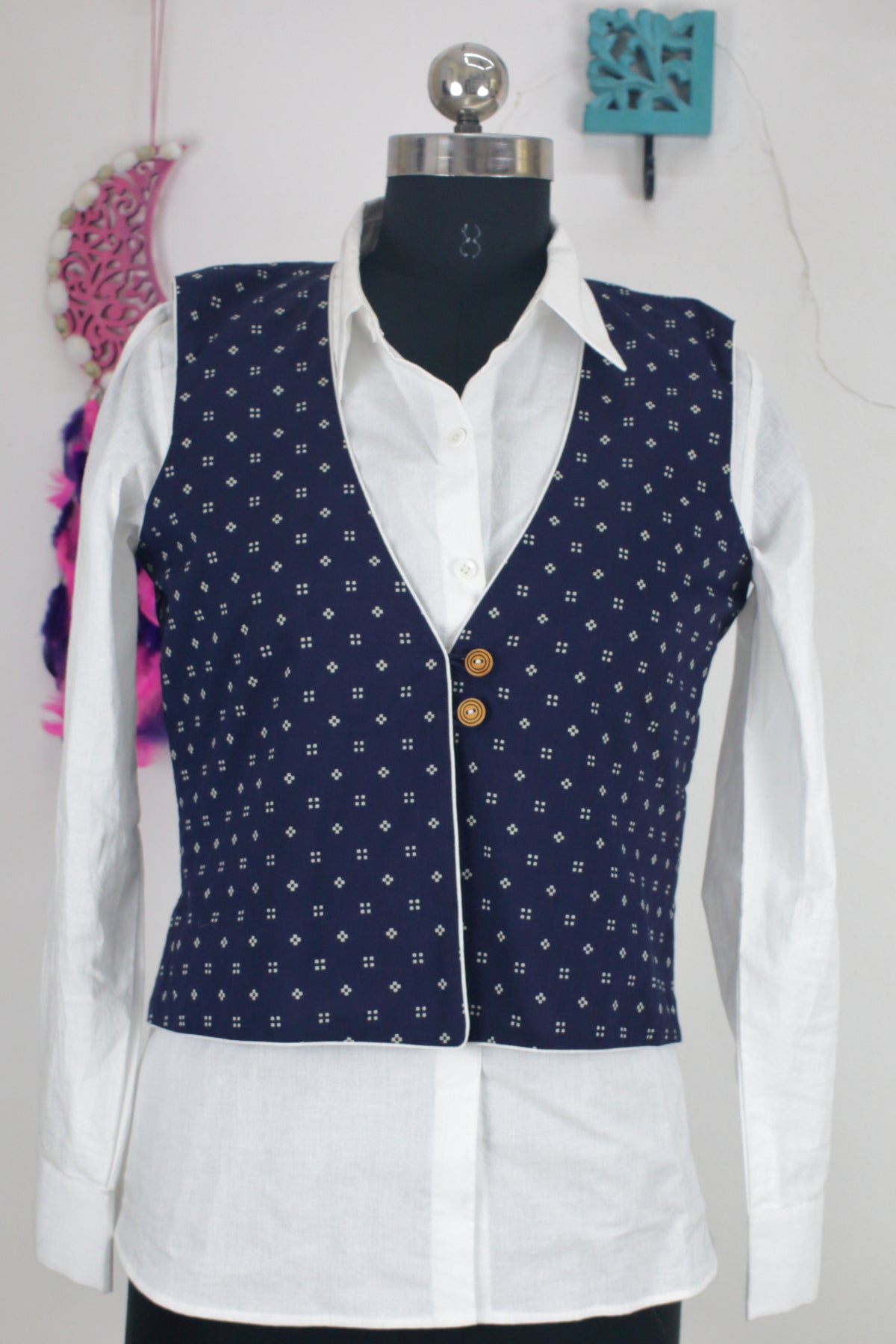 Navy Printed Cotton Noorie Jacket