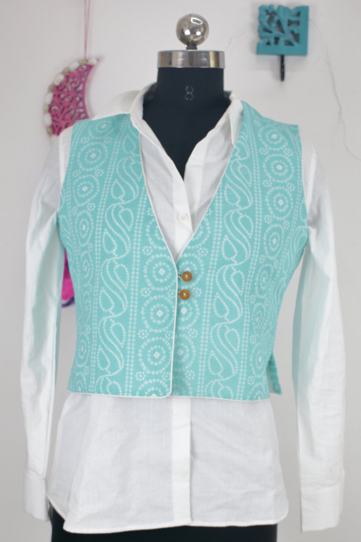 Skyblue Printed Cotton Noorie Jacket