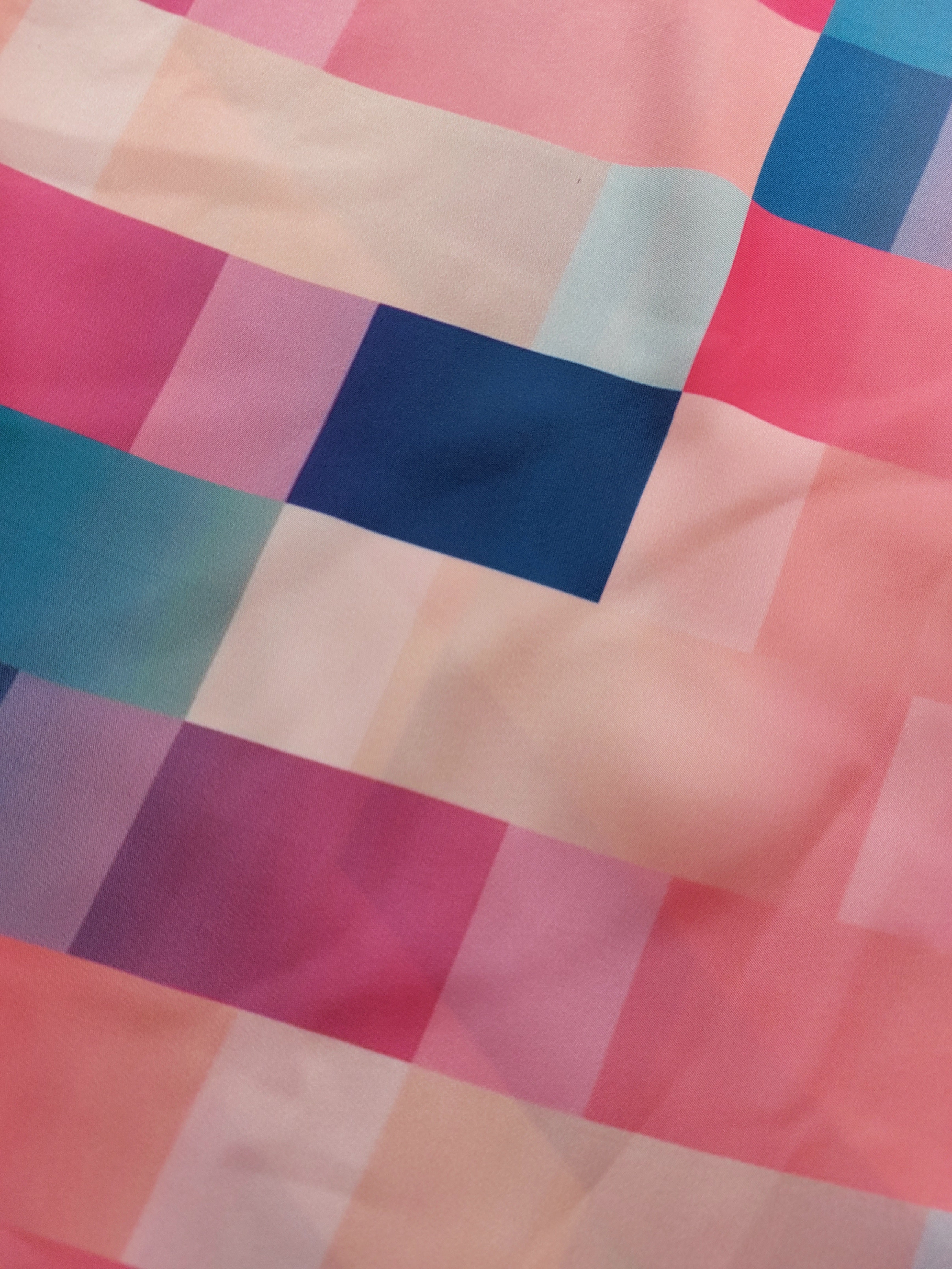 Abstract Multicolored Digital Printed Modal Satin Fabric. Fabric Geometrical Multicolored Digital Printed Modal Satin Fabric. Fabric 
