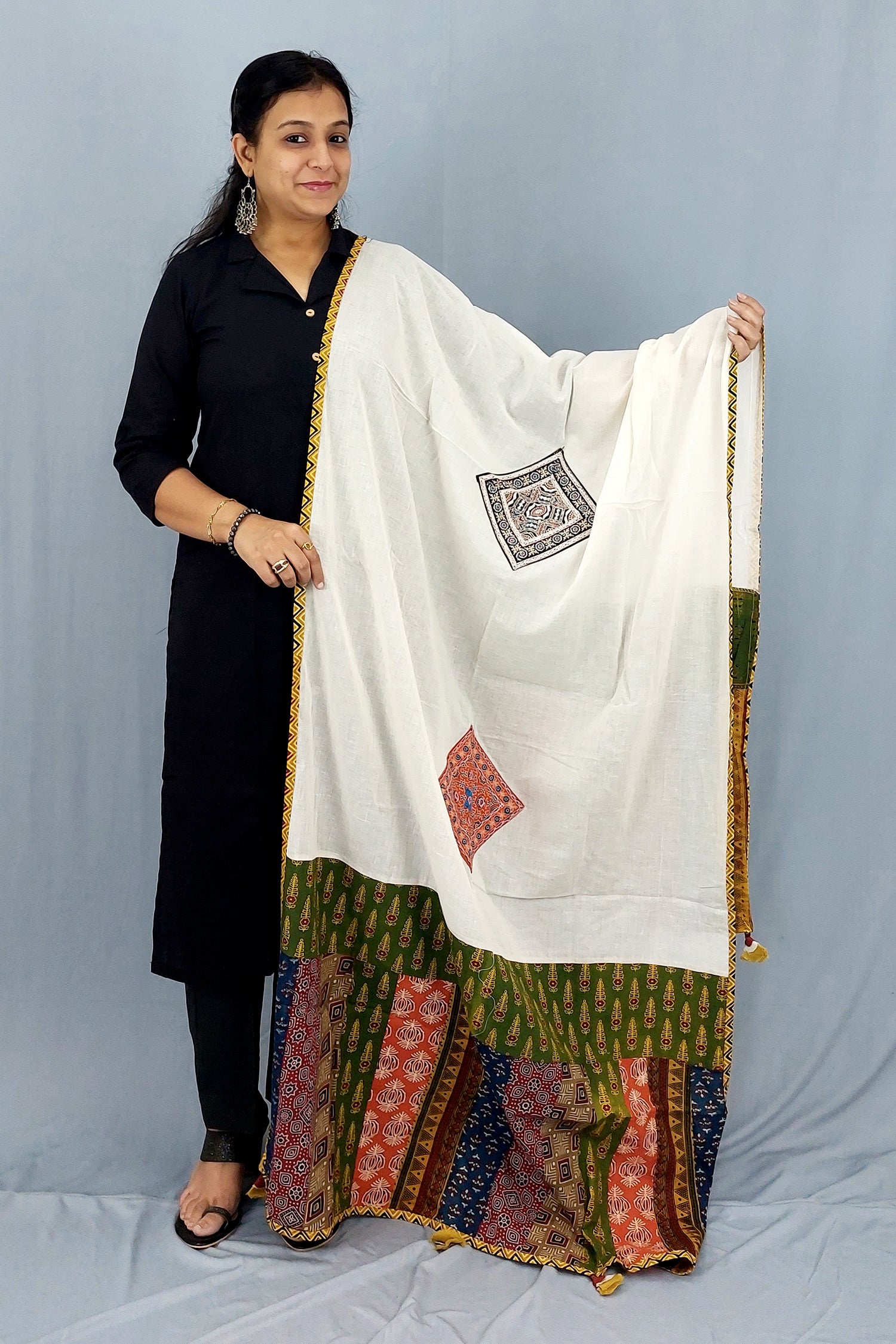 Cotton Ajrakh Patchwork Dupatta Dupatta 