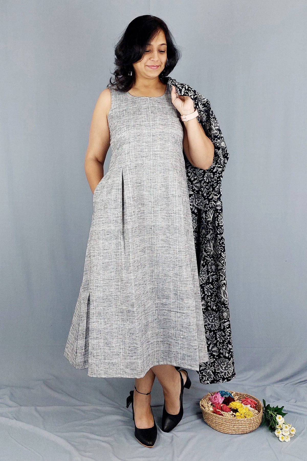 Dress cum Kurta with Printed Cotton Shrug- Set of 2 Dress 