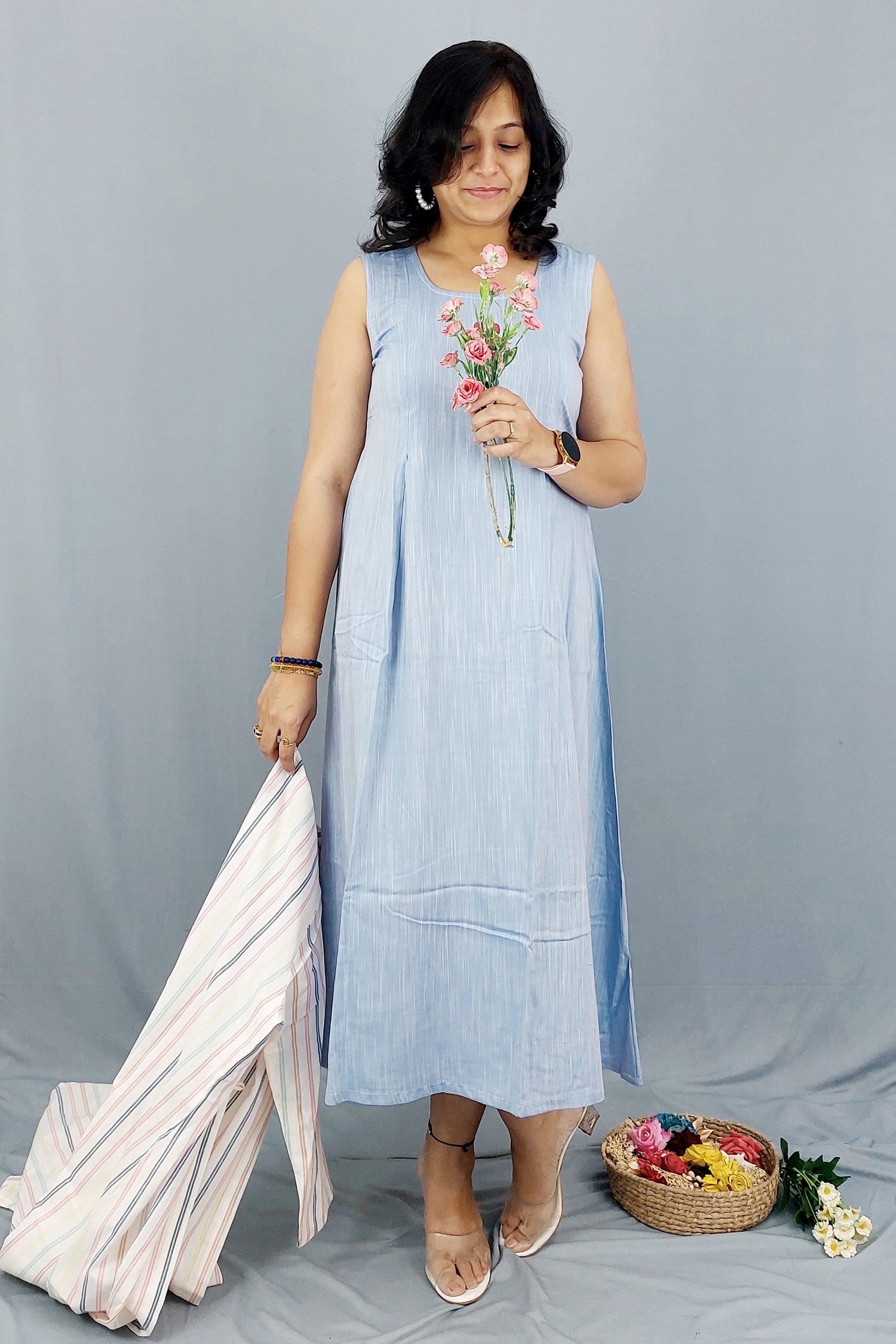 Dress cum Kurta with Printed Cotton Shrug- Set of 2 Dress 
