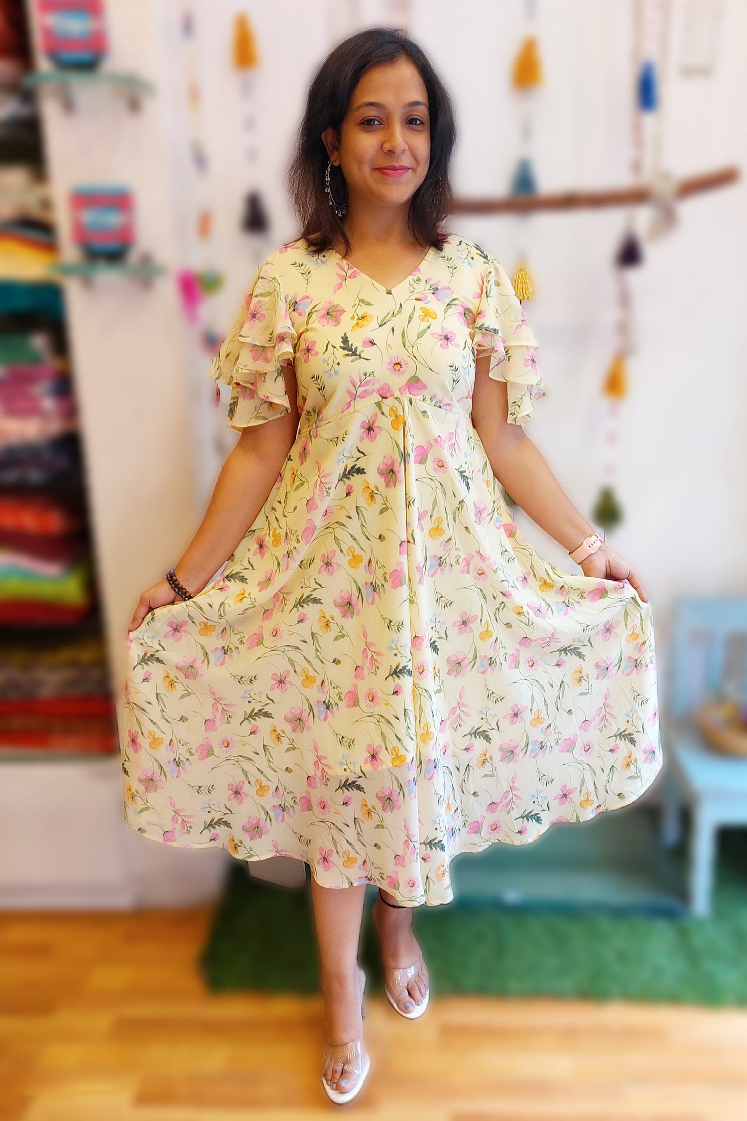 Floral Georgette Mid Length Dress Dress 
