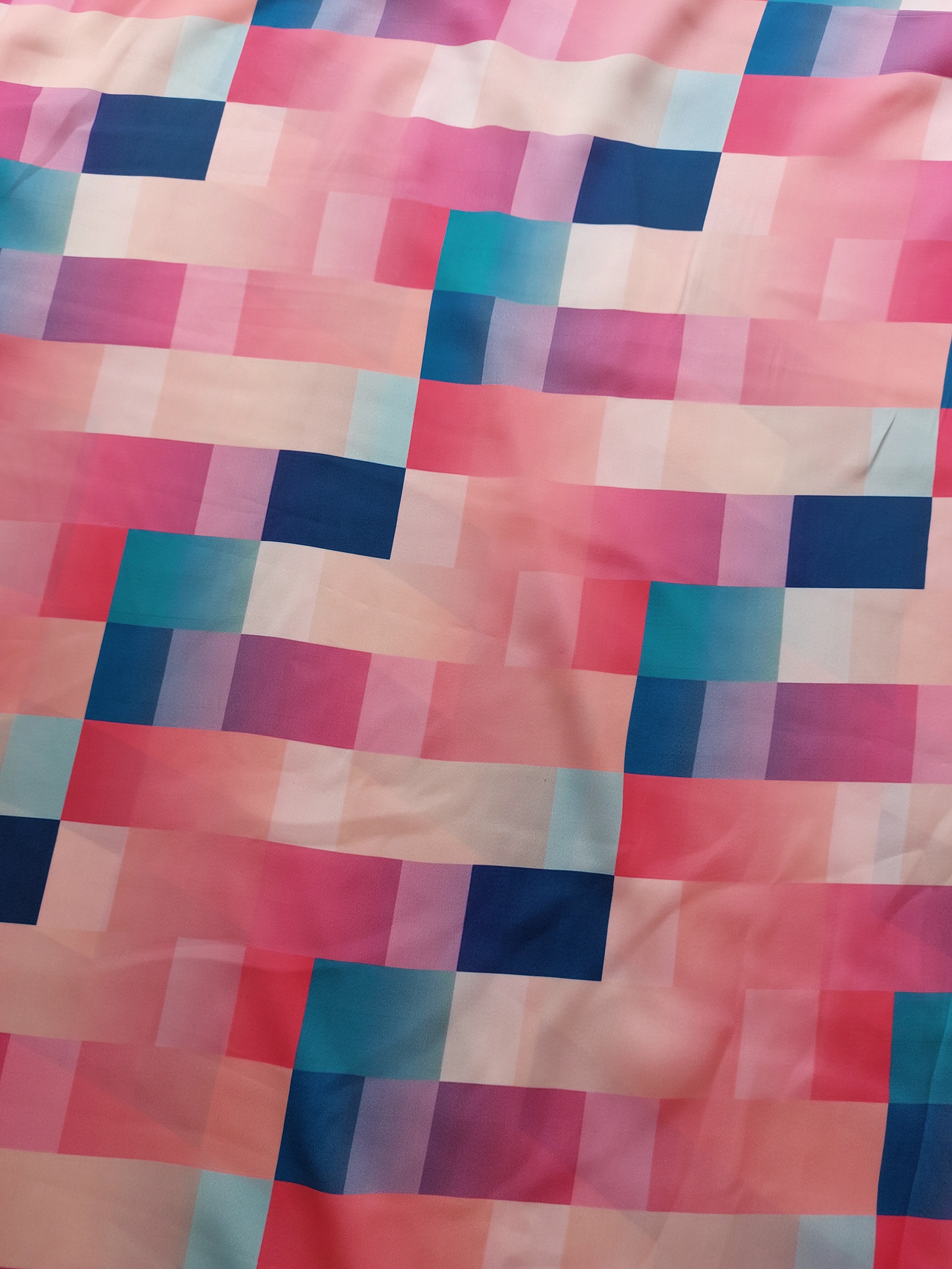 Geometrical Multicolored Digital Printed Modal Satin Fabric. Fabric 
