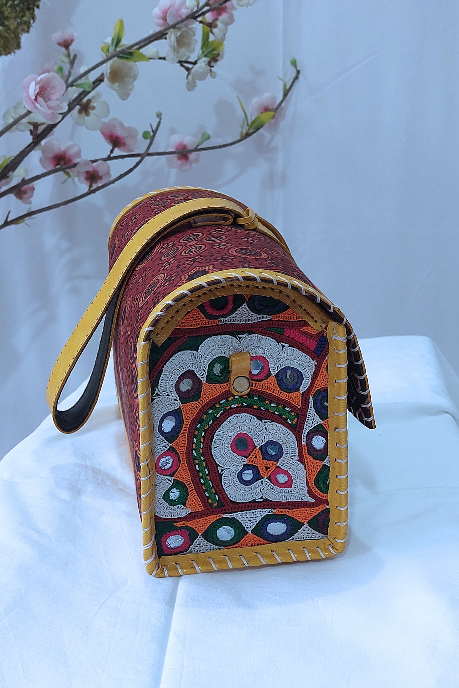 Handcrafted Genuine Leather Ajrakh Hut Sling Bag Sling Bag 
