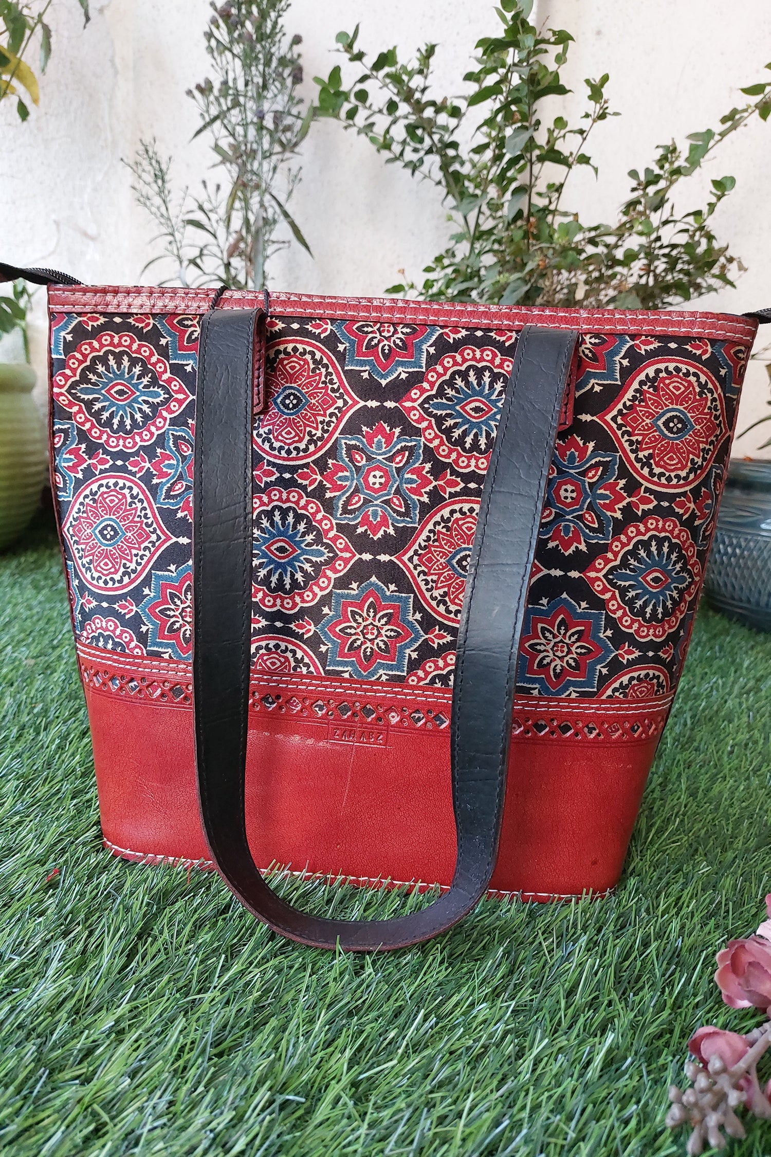 Handcrafted Genuine Leather Ajrakh Shoulder Bag Sling Bag Handcrafted Genuine Leather Ajrakh Shoulder Bag Sling Bag 