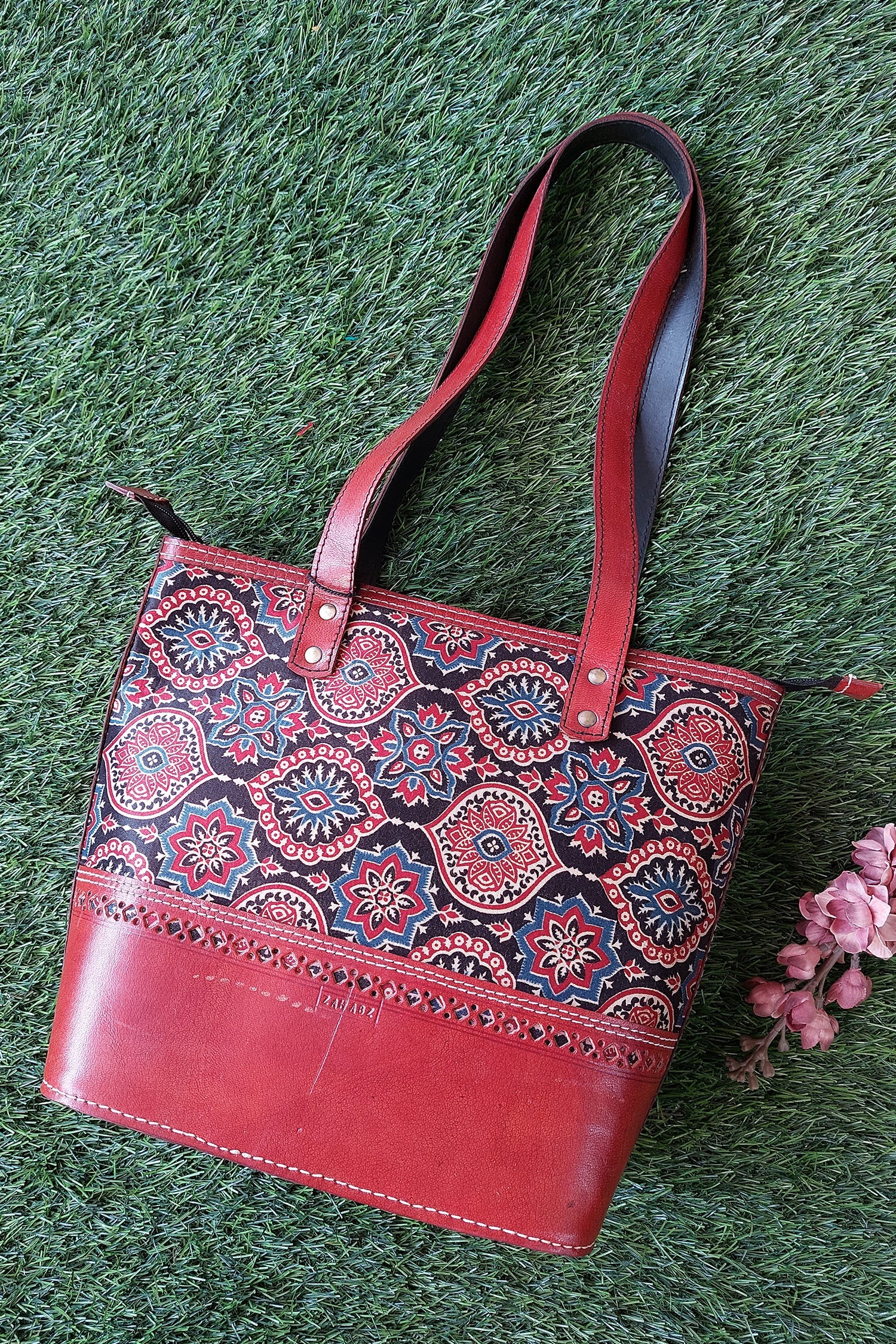 Handcrafted Genuine Leather Ajrakh Shoulder Bag Sling Bag 