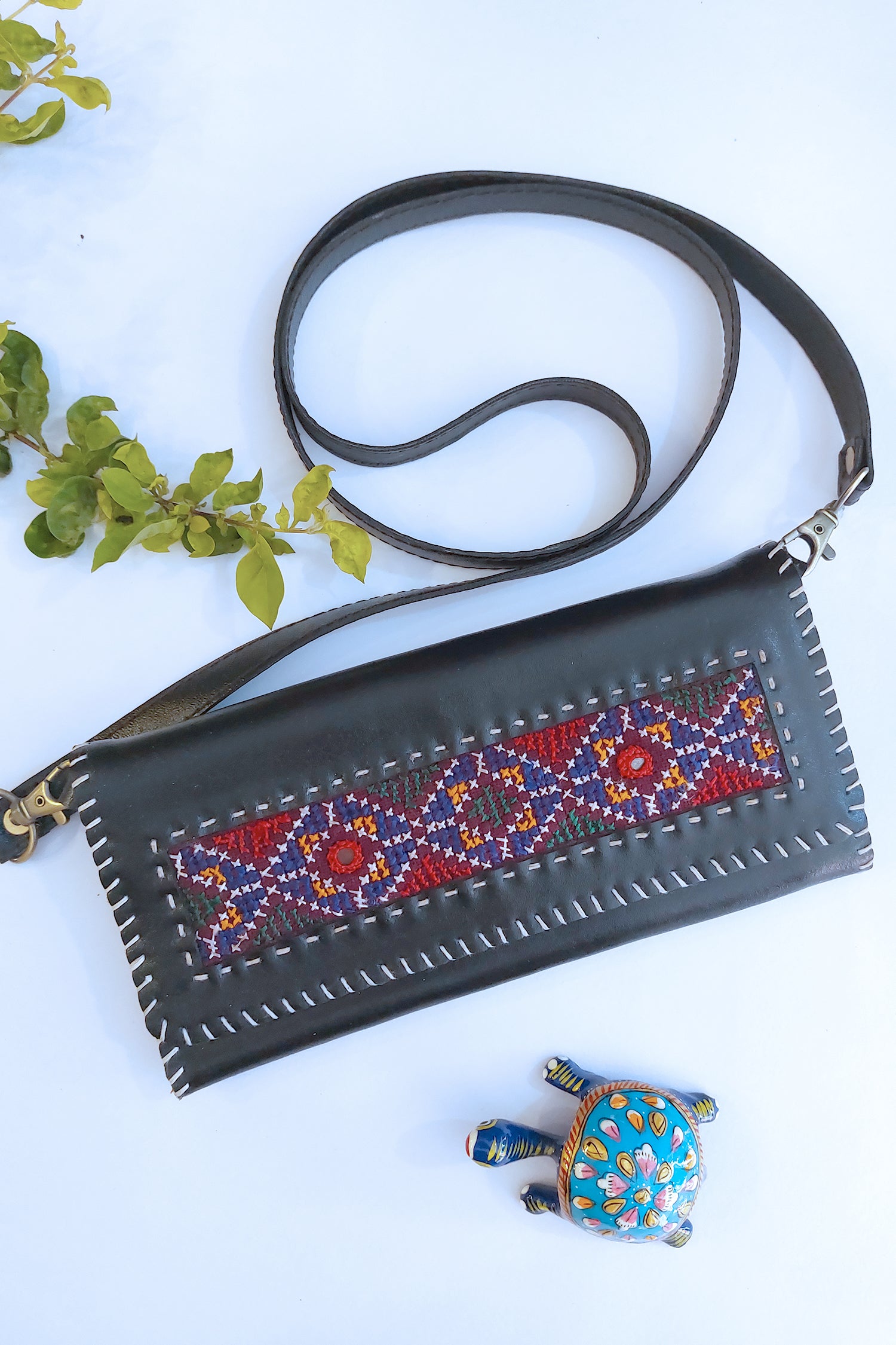 Handcrafted Genuine Leather Wallet with Jat Embroidery and Detachable Sling Sling Bag Handcrafted Genuine Leather Wallet with Jat Embroidery and Detachable Sling Sling Bag 