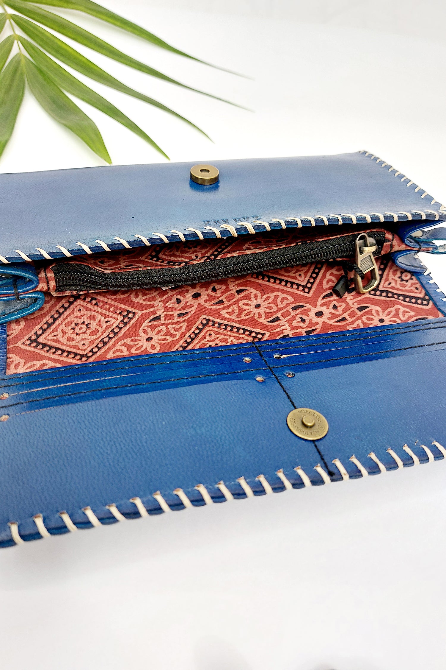 Handcrafted Genuine Leather Wallet with Jat Embroidery and Detachable Sling Sling Bag 
