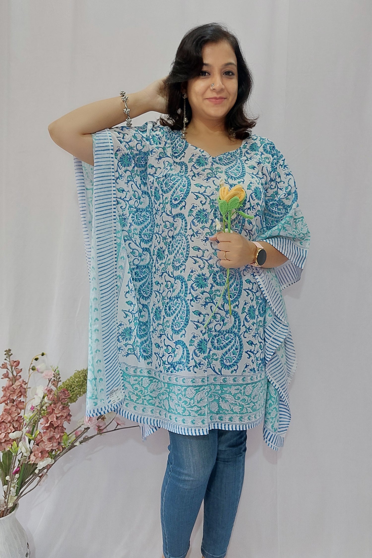 Mul Cotton Hand Block Printed Kaftan Clothing 