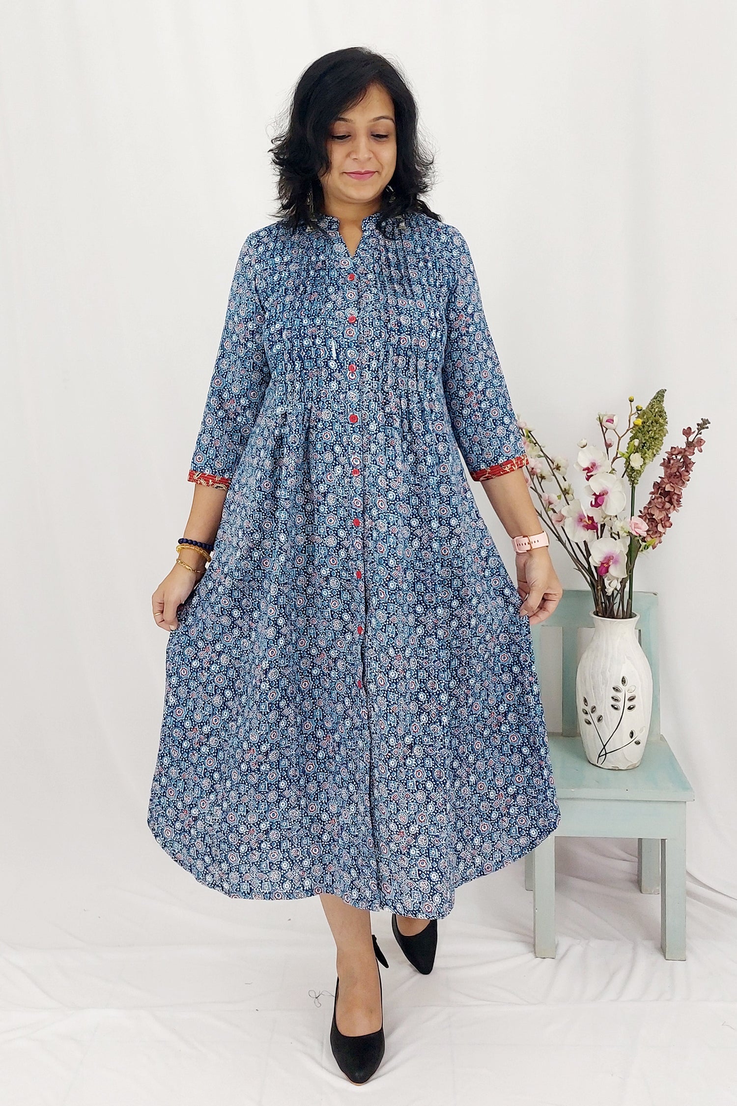 Printed Cotton Kurta Pant Set with Dupatta 3pc kurta set Printed Kantha Cotton Maxi Dress/Shrug Dress 