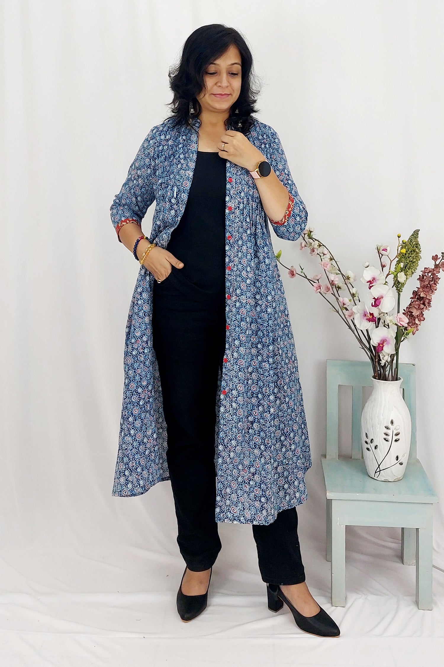 Printed Kantha Cotton Maxi Dress/Shrug Dress Printed Kantha Cotton Maxi Dress/Shrug Dress 