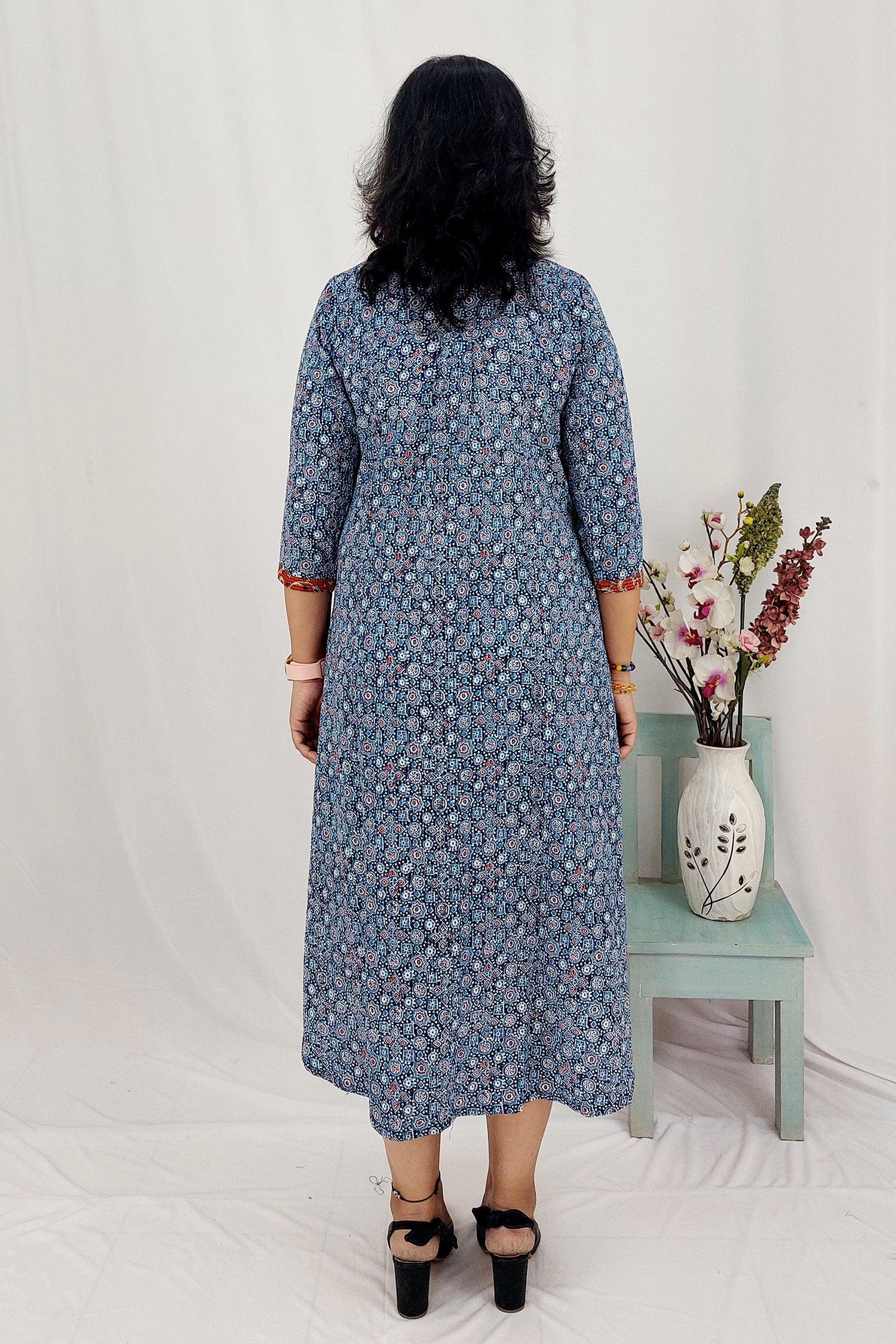 Printed Kantha Cotton Maxi Dress/Shrug Dress 