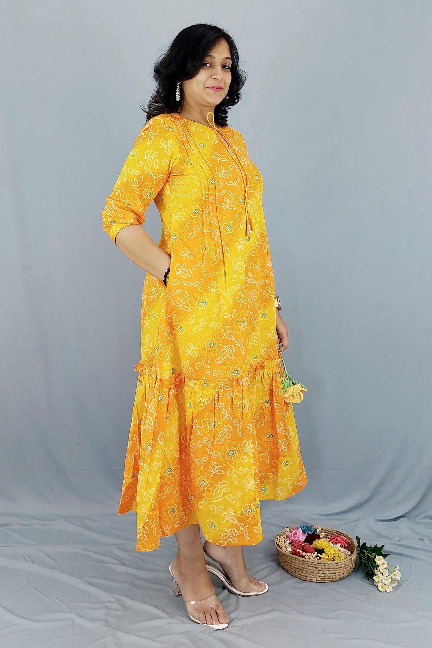 Yellow Printed Cotton Maxi Dress Dress 