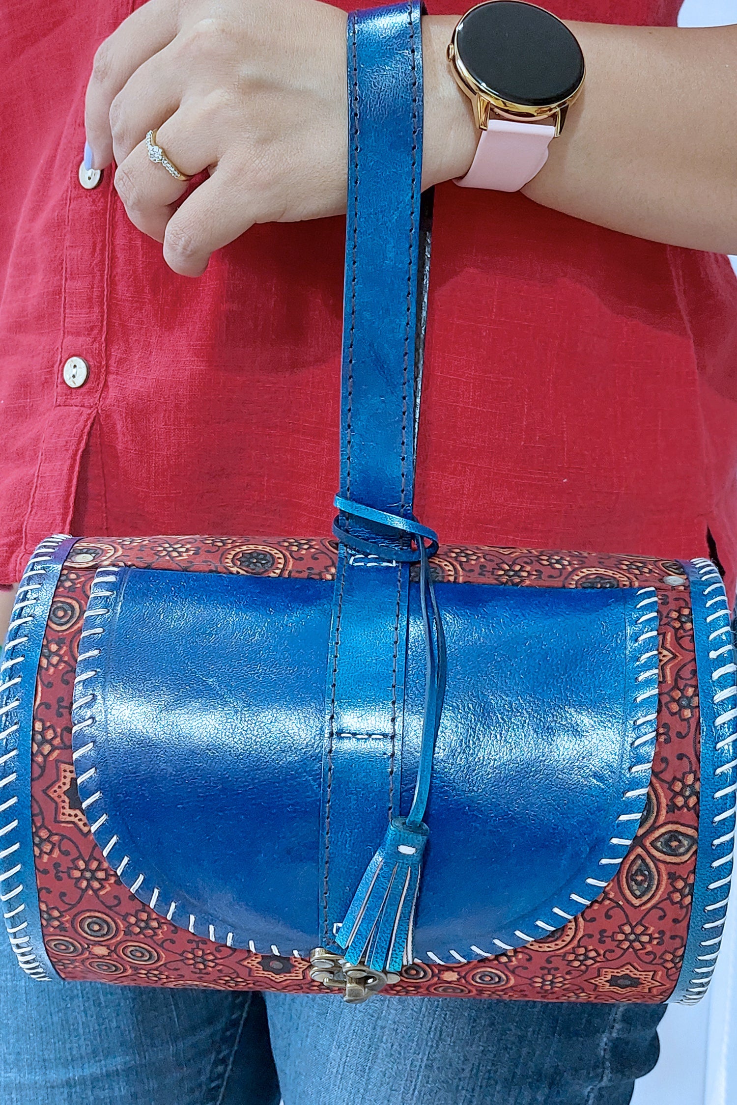 Zylinder Handcrafted Genuine Leather Ajrakh Sling Bag Sling Bag Zylinder Handcrafted Genuine Leather Ajrakh Sling Bag Sling Bag 