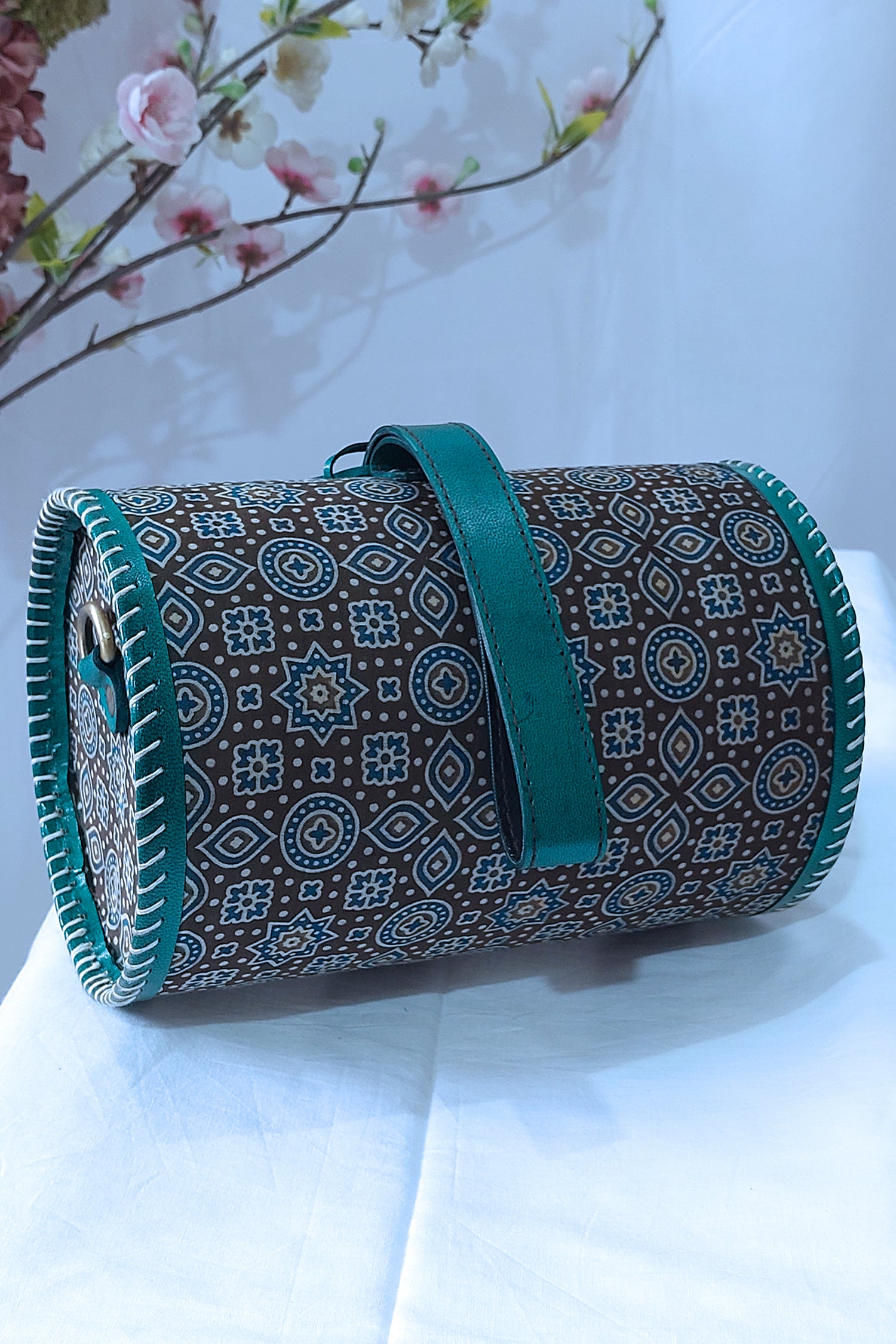 Zylinder Handcrafted Genuine Leather Ajrakh Sling Bag Sling Bag 